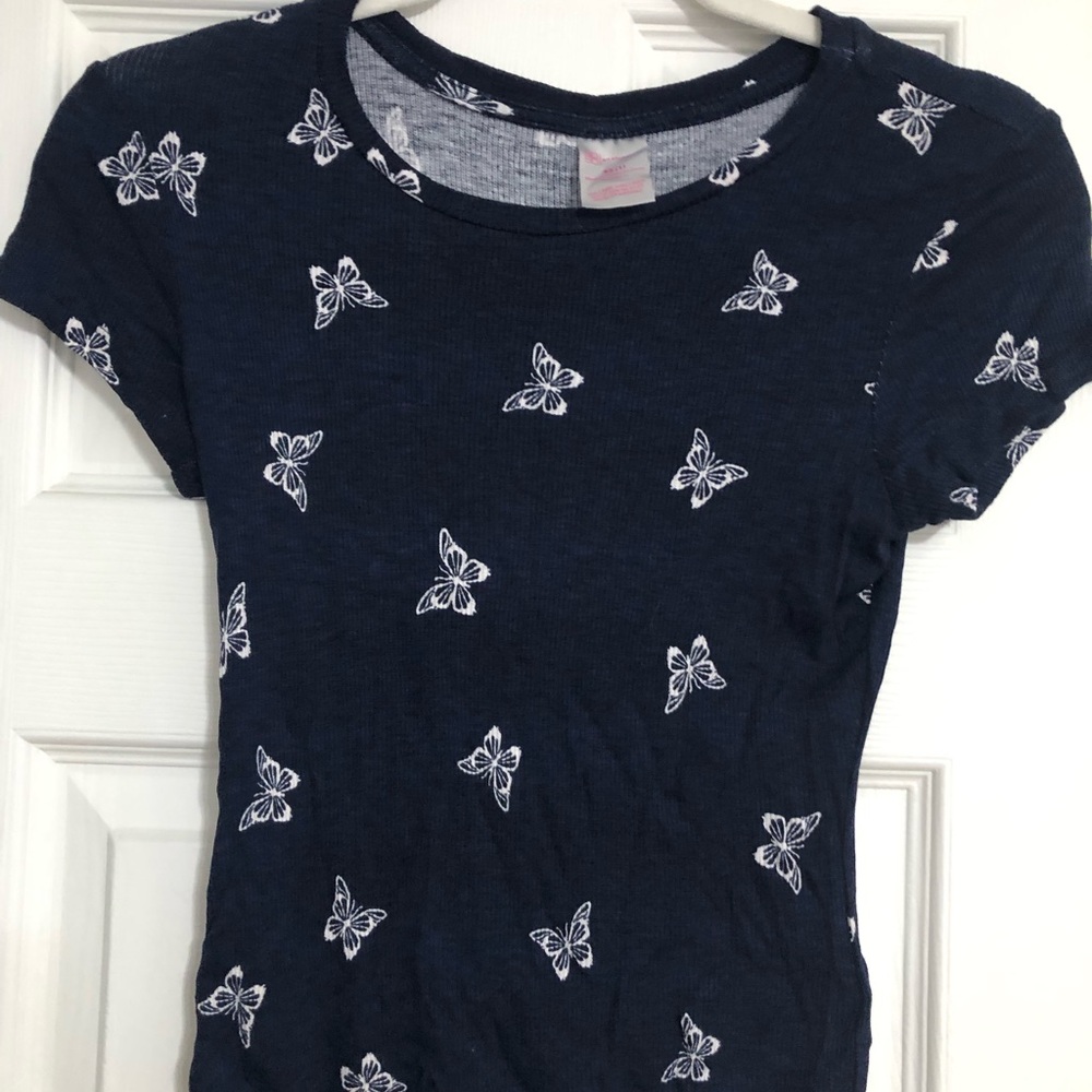 No Boundaries Navy Short Sleeve baby Tee White Butterfly‎ Print size 1 XS.